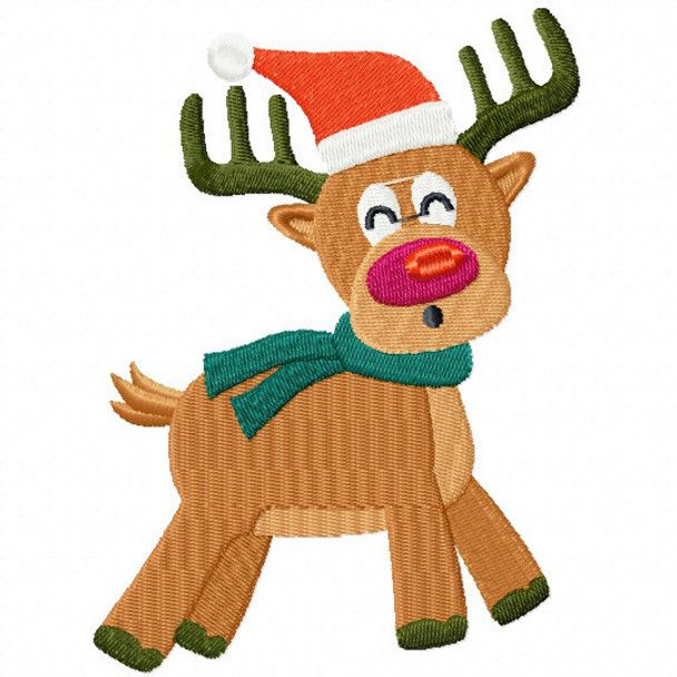 Reindeer with Green Scarf - Santa's Reindeer #08 Machine Embroidery Design