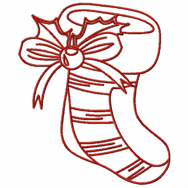 Redwork Christmas Stockings #03 Machine Embroidery Design