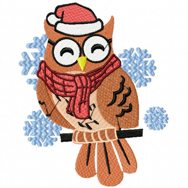 Christmas Owl - Christmas Woodland Animals #01 Machine Embroidery Design