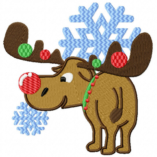 Christmas Moose with Red Nose - Christmas Woodland Animals #04 Machine Embroidery Design