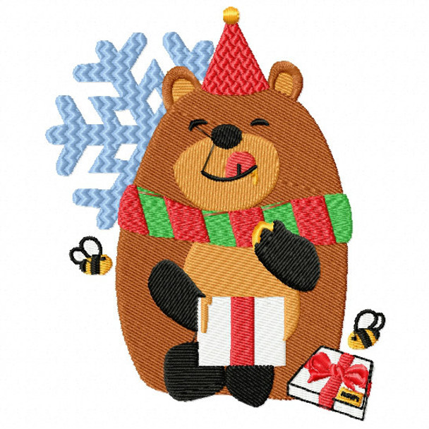 Christmas Bear with Sweet Treat - Christmas Woodland Animals #05 Machine Embroidery Design