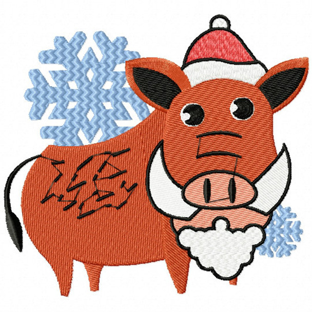 Christmas Warthog with Beard - Christmas Woodland Animals #08 Machine Embroidery Design