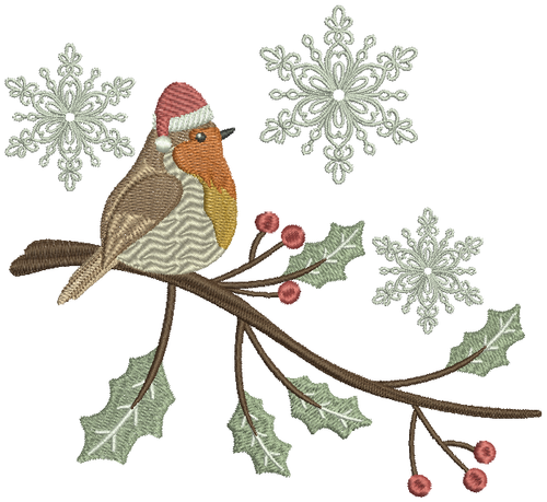 Machine Embroidery Design - Christmas Robin Design #01