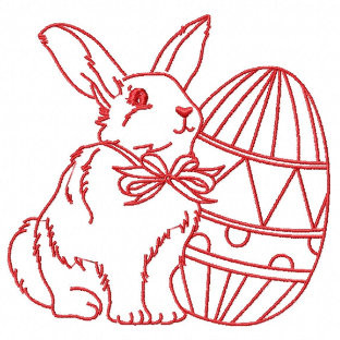 Machine Embroidery Design - Easter Redwork Bunnies Collection #04