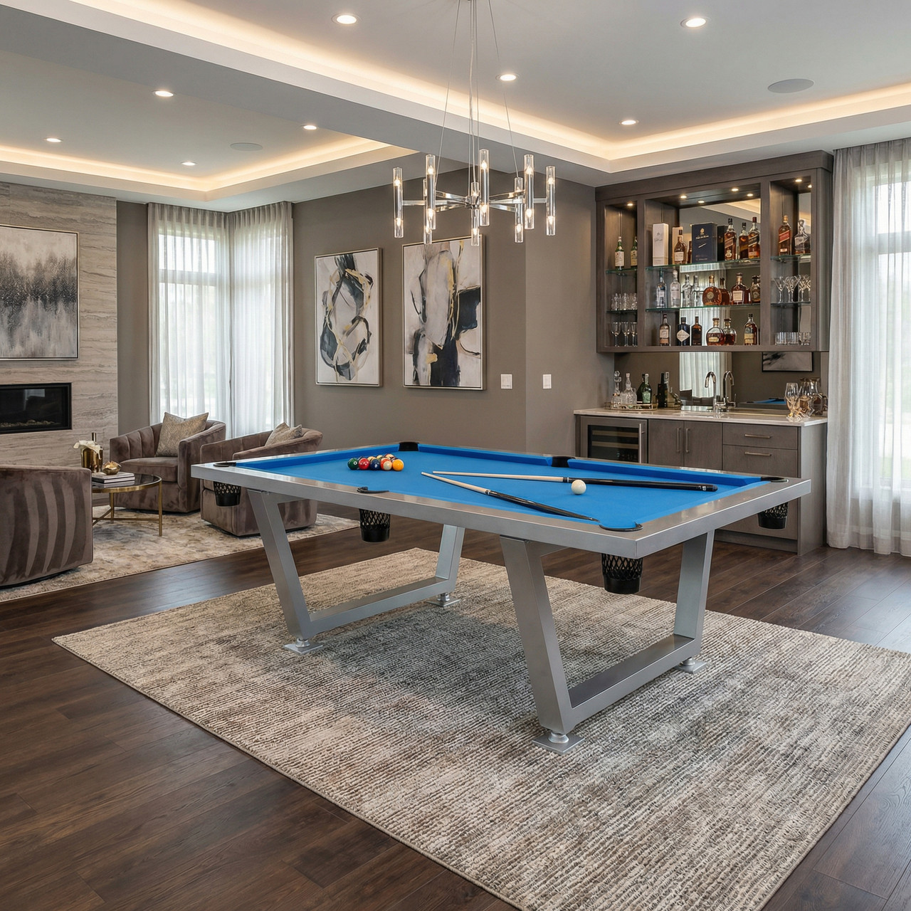 New Modern Stainless Steel Pool Table Indoor/ Outdoor - AFD Home