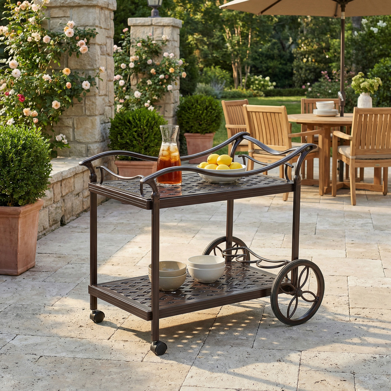 Savannah Outdoor Aluminum Serving Tea Cart - AFD Home