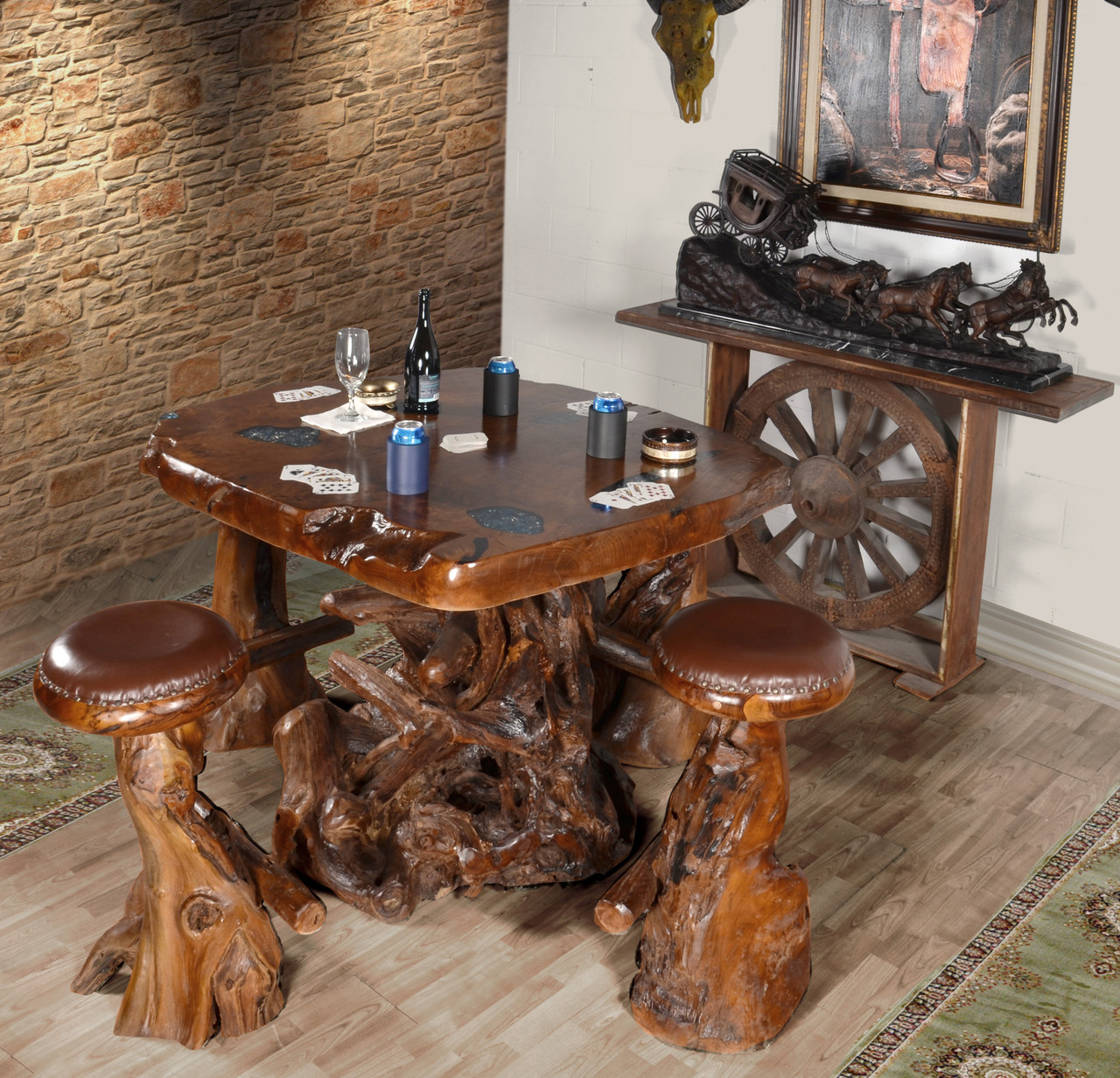 Live Edge Natural Teak Bar Table Set of 5 - AFD Home