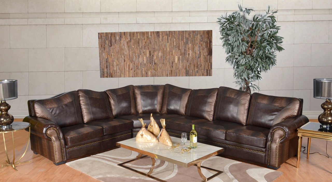 Botswana Brown Croc and Leather Large Sectional (KIT) - AFD Home