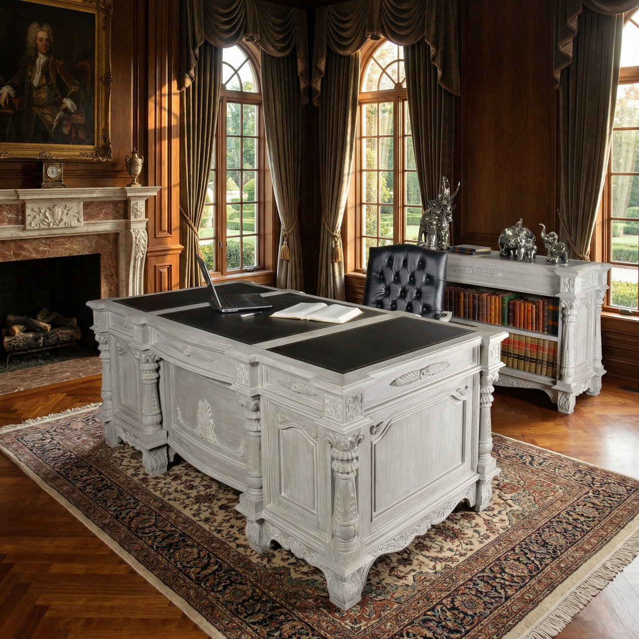 Mystique Gray Mahogany Monarch Executive Desk - AFD Home