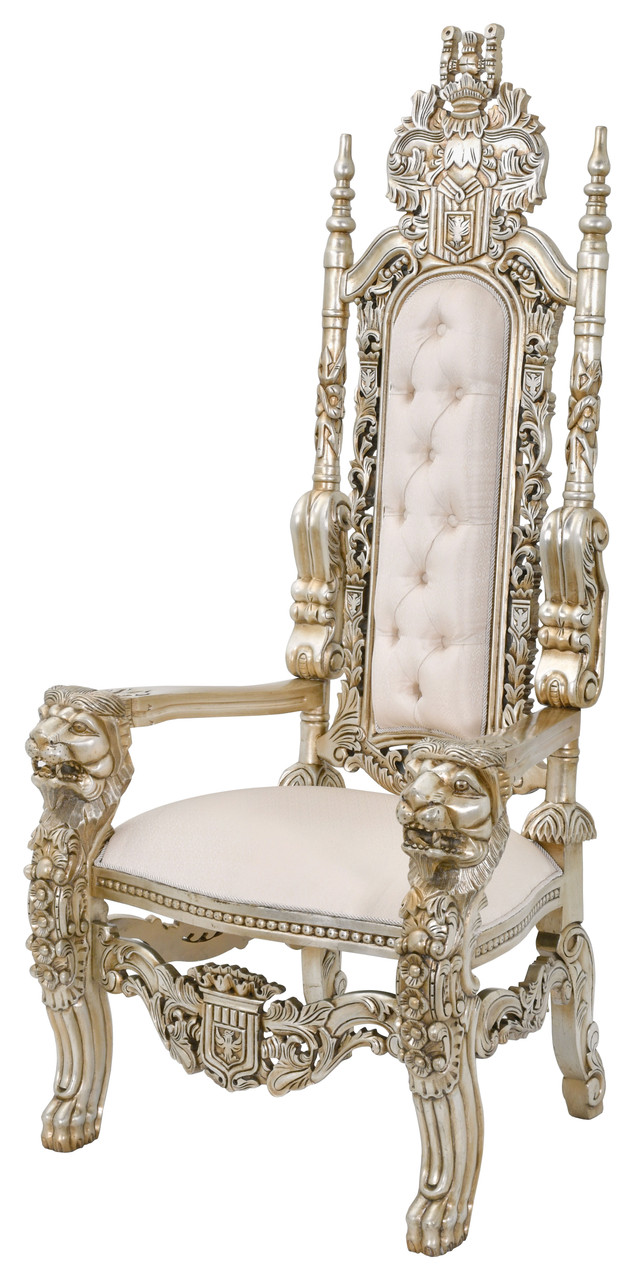 Paire De Fauteuils Trône Baroque à Tête De Lion - Acajou Et Alcantara - Style Royal