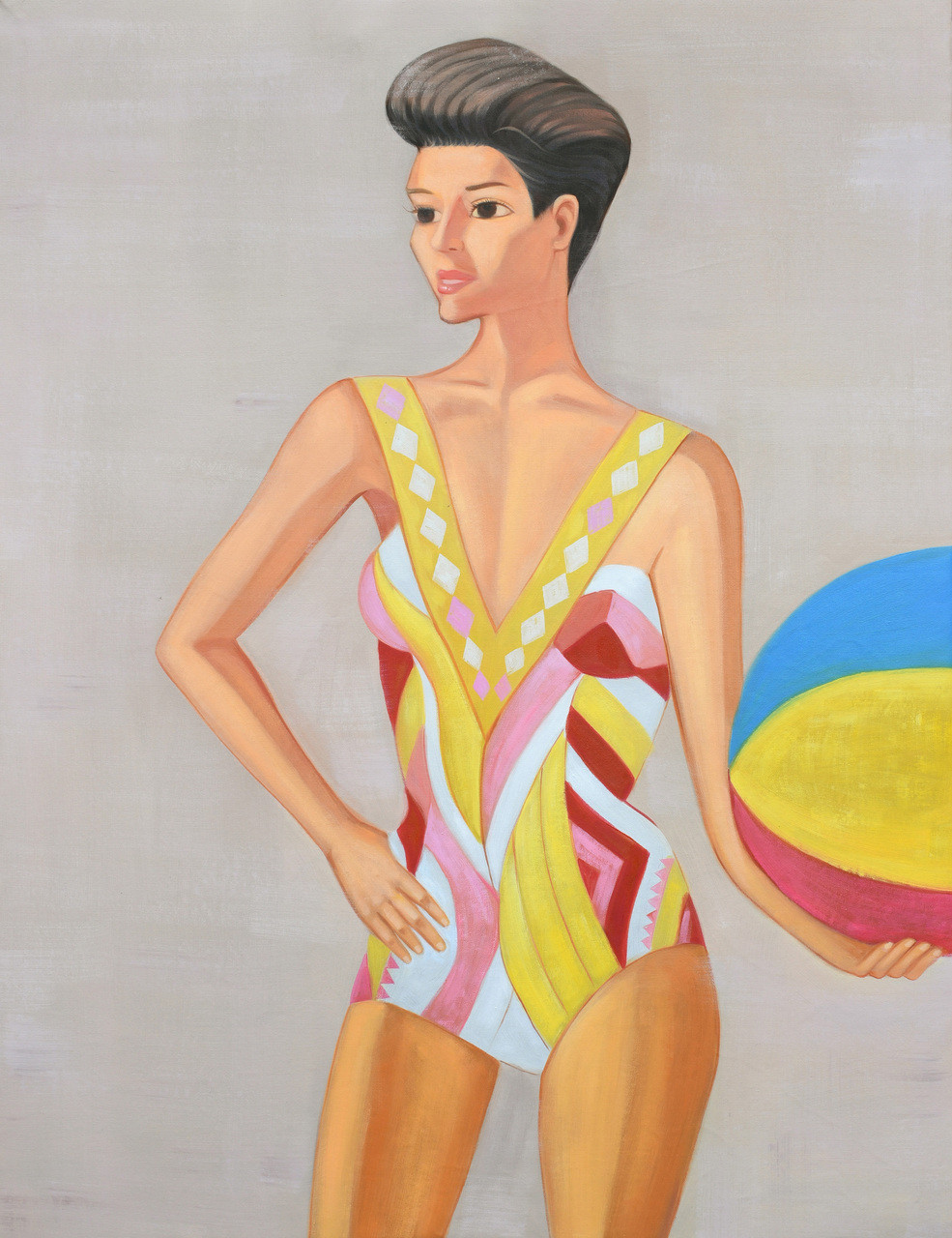 Woman in Yellow and Pink Bathing Suit Giclee