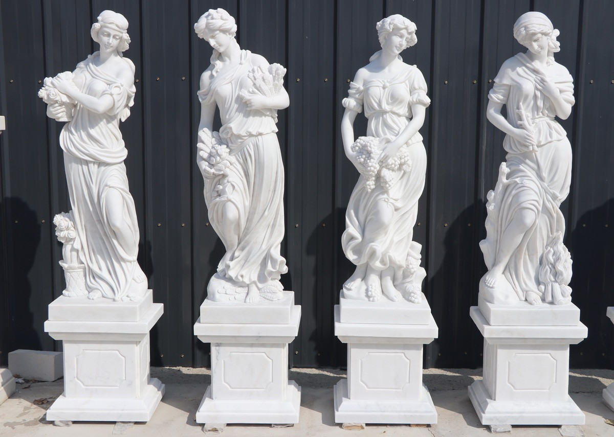 Set of 4 Marble Four Seasons Statues on Bases GE20648 - AFD Home