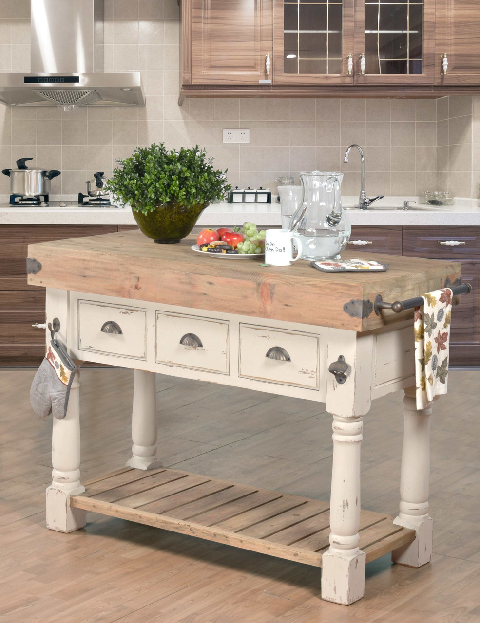Farmhouse Island Work Console White Chalk and Natural Table - AFD Home