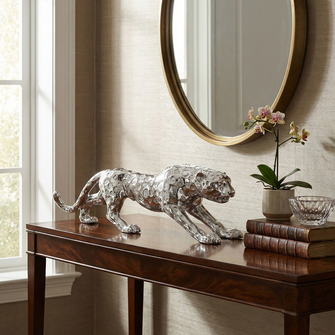 Standing Silver Leopard Large 31 Inches Long - AFD Home