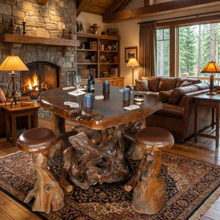 Live Edge Natural Teak Bar Table Set of 5