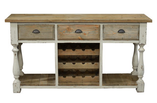 Farmhouse Console with Wine Rack White Chalk and Natural