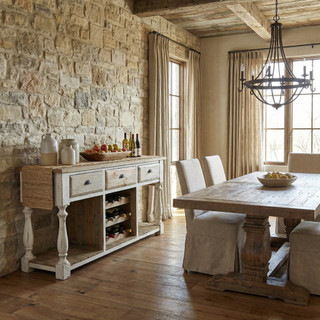 Farmhouse Console with Wine Rack White Chalk and Natural