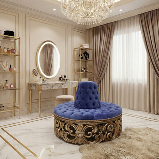 Platine Rococo Circular Blue Settee