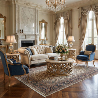 Platine Round Coffee Cocktail Table Set of 3 Hand Carved Mahogany with Creama Marfil Marble Tops