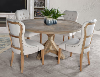 Inverness Farmhouse Reclaimed Pine 60 Inch Round Table Dining Set 5