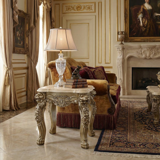 Platine Lion End Table with Marble Top