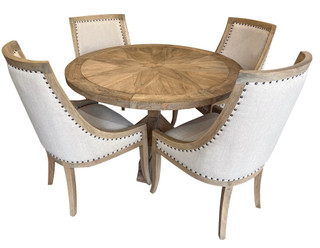 Farmhouse Barrel Round Dining Table Set of 5