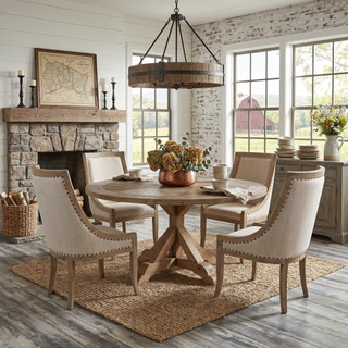 Farmhouse Barrel Round Dining Table Set of 5