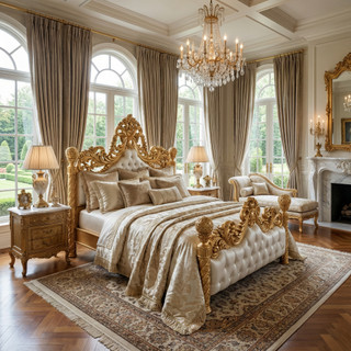 Gold Grand Carved Bed King