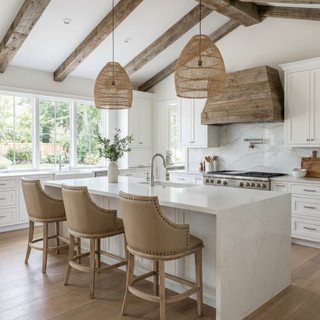 Farmhouse Curved Back Stool with Faux Leather