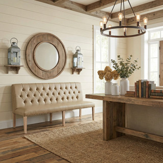 Inverness Farmhouse Bench with Faux Leather 84"W