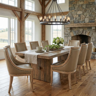 Farmhouse Curved Dining Chair with Faux Leather