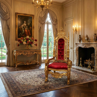 King Chair in Gold Leaf and Burgandy Velvet