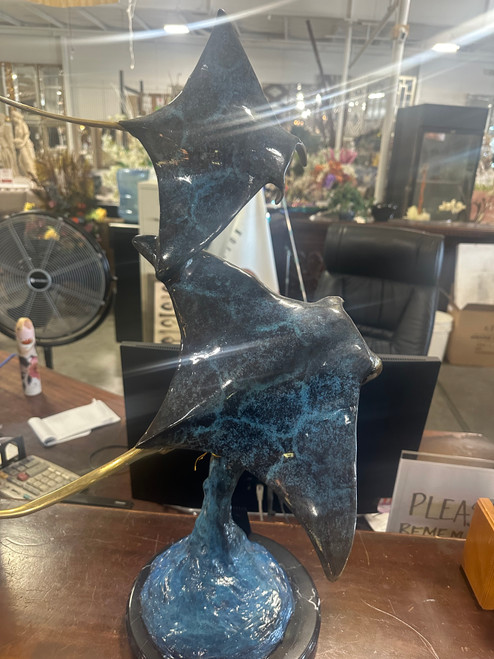 Manta Rays in Special Patina on Marble Base 22 Inches Tall