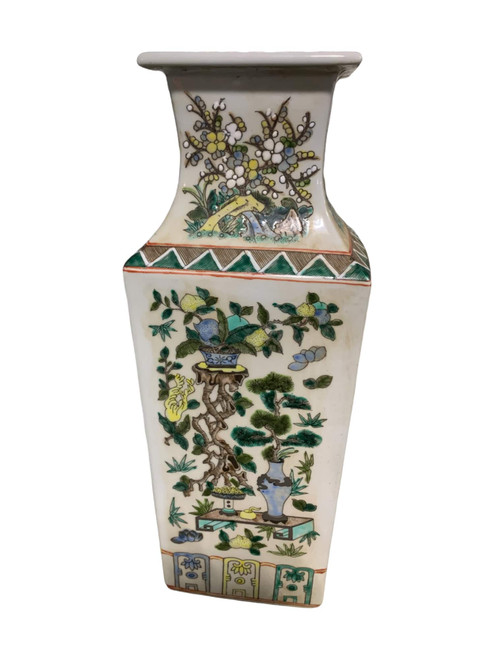 Rectangle White Vase with Floral Imagery
