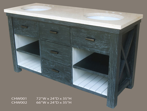 Customizable Double Bathroom Vanity with Marble Top 66 W Charcoal