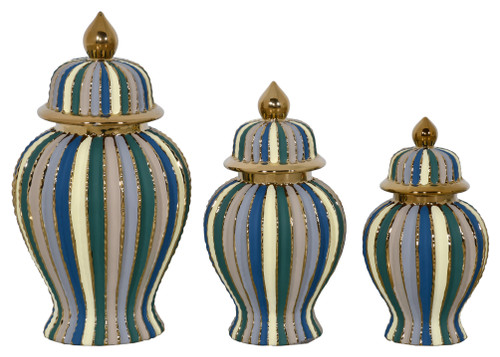 Purity Multi Colored Matte Striped Cannister Set of 3