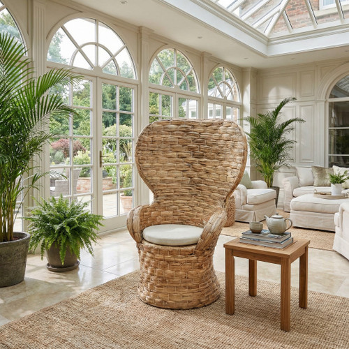 Rattan Drum Side Table - Woven Natural Water Hyacinth - AFD Home