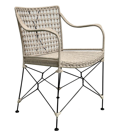 Iron Tulip Armchair with Rope Tied Seat and Backrest