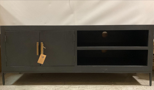 Black TV Media Console with 1 Cabinet and 2 Shelves