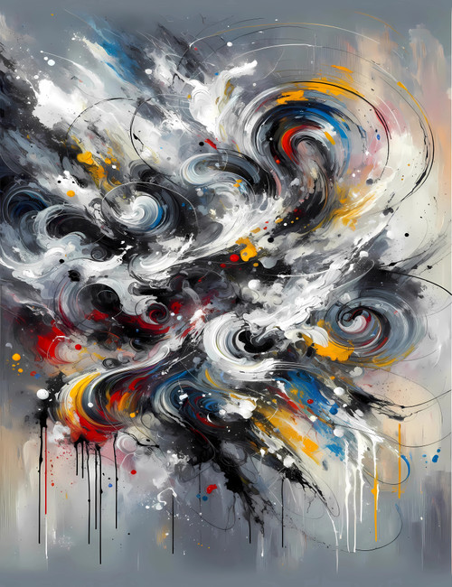 Gray and White Abstract Swirls Giclee 36x48