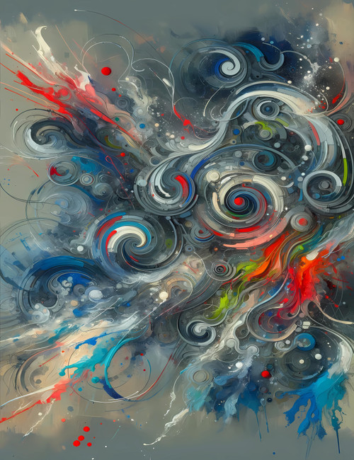 Blue and Gray Abstract Swirls Giclee 36x48