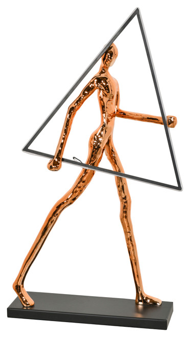 Abstract LED Sculpture Holding Triangle of Light French Gold 38H