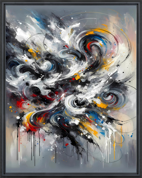 Framed Gray and White Abstract Swirls Giclee 48X60