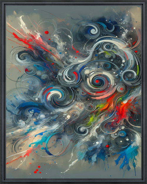 Framed Blue and Gray Abstract Swirls Giclee 48X60