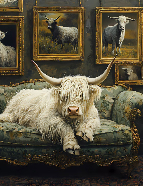 White Highland Cow Giclee 36x48