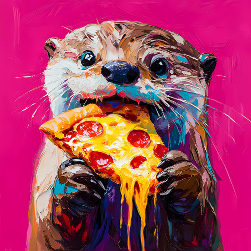 Animal Eating Pepperoni Pizza Giclee 40x40