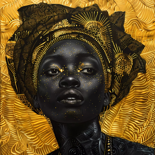 Gold African American Woman Portrait Giclee 40x40