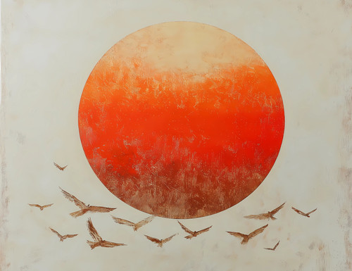 Orange Sun with Birds Giclee 36x48