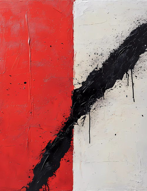 Red Black White Line Abstract Giclee 36x48
