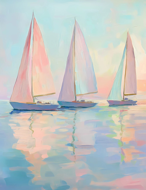 Pastel Three Sailboats Giclee 36x48